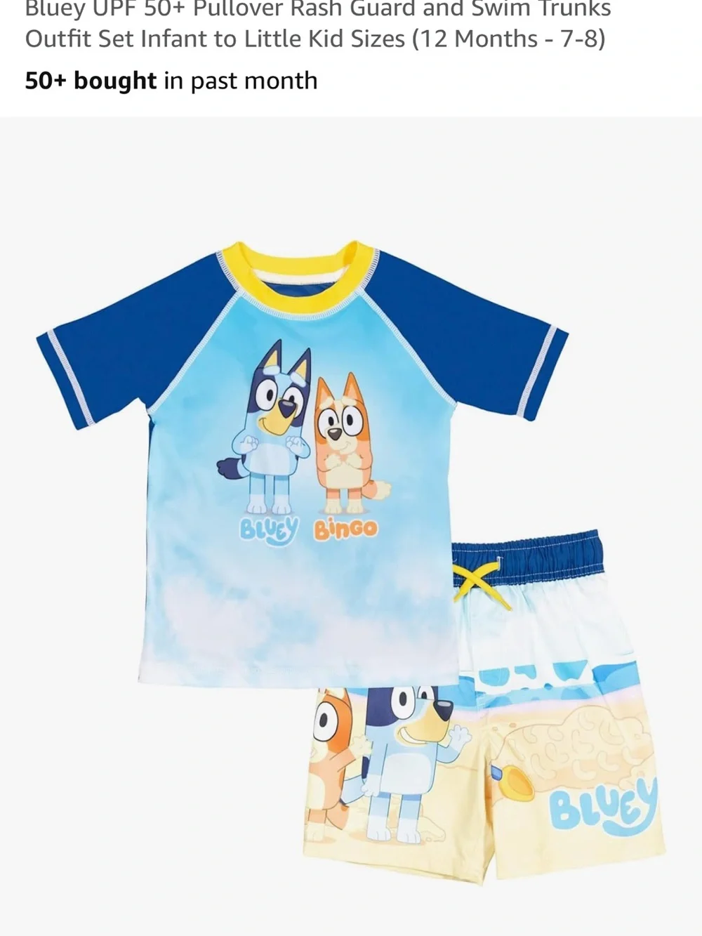 Bluey & Bingo Kids' Short-Sleeve Rash Guard Swim Set - Blue/Yellow